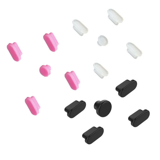 Picture of i-Tensodo 15 Pcs Anti Dust Plugs Covers Compatible with MacBook Pro 13 2020 M1 A2338 A2289 A2251/MacBook Pro 15 A1707 A1990 2016-2019,Silicone Dust Plugs, Black+Clear+Pink