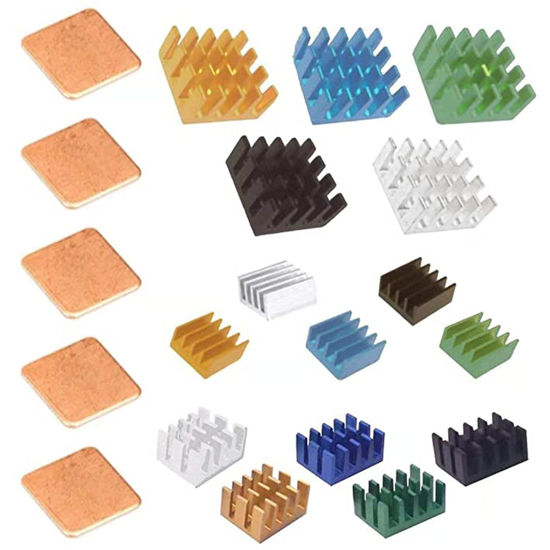 Picture of Easycargo 20pcs Raspberry Pi Heatsink Kit Aluminum + Copper + thermal conductive adhesive tape for cooling cooler Raspberry Pi 5 4 3B+ 3 (Multicolored 20pcs)