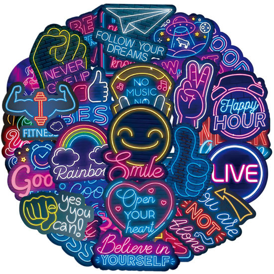 Picture of Motivational Stickers 100 Pcs Neon Inspirational Stickers, Positive Affirmation Quote Sticker Pack, Waterproof Vinyl Stickers for Laptop Phone Journal Water Bottles Diary Guitar Scrapbook Planner etc