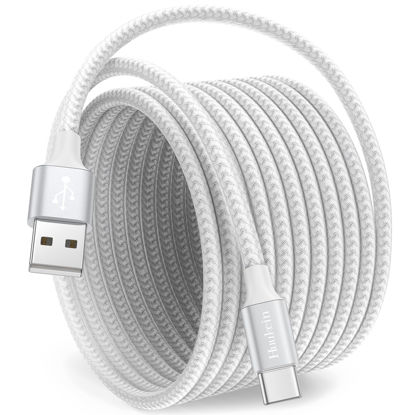 Picture of Huukein White USB C Cable 10 ft, Long USB A to USB C Cable Fast Charging, USBC Charger Cord Braided Compatible with iPhone 15 Pro Max Plus, for Samsung Galaxy S21 Note 10, Pixel