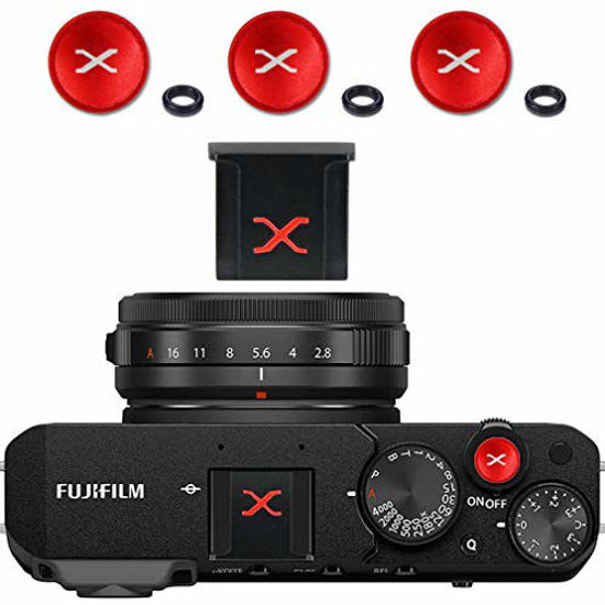 Picture of Metal Camera Hot Shoe Cover Protector Cap Compatible with Fuji Fujifilm XE4 XT4 XT3 XT30 XPRO3 etc + 3 X Shutter Release Button (Black/red)