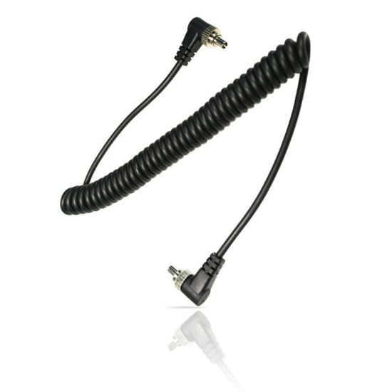 Picture of Foto&Tech Flash Sync PC Cable with Screw Lock, Male to Male 12-Inch Coiled Cord Compatible with Most DSLR Cameras and Flash Trigger