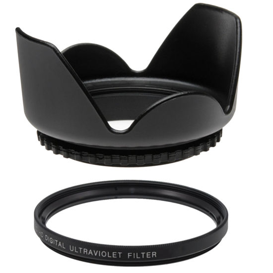 Picture of 52MM UV Filter + 52mm Tulip Lens Hood for Panasonic Lumix G Vario 45-150mm F4-5.6 ASPH Mega OIS, 52 mm Ultraviolet Filter & 52 mm Lens Hood