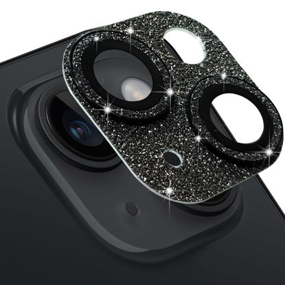 Picture of Hsefo Compatible with iPhone 15 & iPhone 15 Plus Camera Lens Protector, Bling Lens Cover 3D Rhinestone Diamond 9H Tempered Glass Camera Cover Anti Scratch Shockproof Lens Screen Full Protective Cover -Black