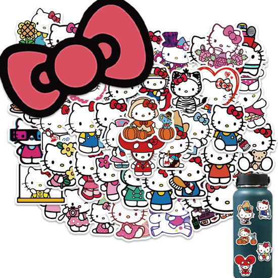 Picture of 50pcs Cute Cartoon Hello Kitty Stickers for Kids Teens, White Kitty Stickers Vinyl Waterproof Stickers for Skateboard Laptop Luggage Fridge DIY Decal (Hello Kitty)