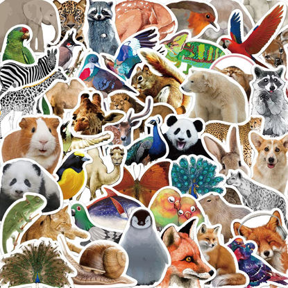 Picture of Cute Animal Stickers, Zoo Animals Stickers, Realistic Animals Decal for Kids Teens, 50Pcs Hapiuen Vinyl Waterproof Sticker for Water Bottles, Laptop