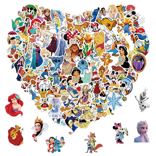 Picture of 100pcs Disney Cartoon Stickers Gifts for Kids Girl, Cute Princess Waterproof Vinyl Decal for Teen Laptop Water Bottle Bike Guitar Phone Skateboard Luggage (100 Disney Cartoon)