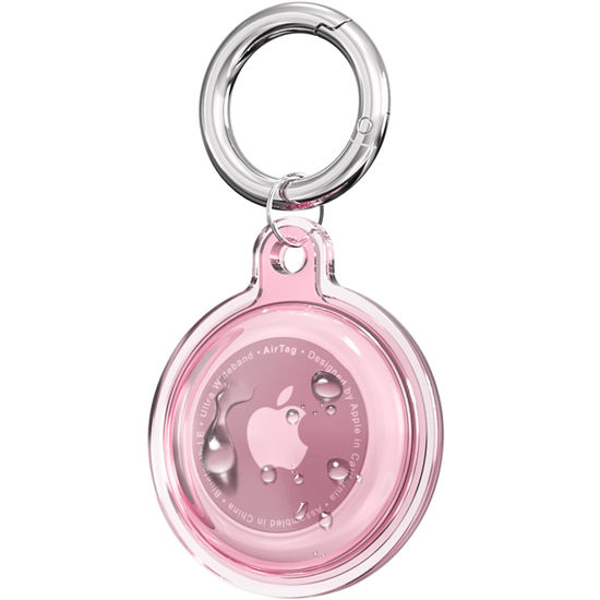 Picture of 1 Pack Airtag Holder, Waterproof Airtag Case with Airtag Keychain, Air tag Holder Shockproof & Scratchproof for for Pet Tracking, Bags, Kids, Keys, Luggage - Clear Pink