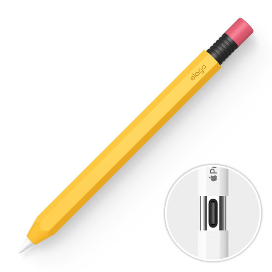 Picture of elago Classic Pencil Case Compatible with Apple Pencil (USB-C), Perfect Grip, Protective Skin, Silicone Sleeve, Supports Magnetic Attachment [Yellow]