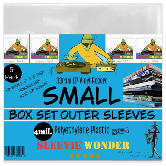 Picture of Small Box Set Outer Plastic Sleeves (x5) 4mil Thick USA Polyethylene for 33rpm LP Vinyl Record Album Boxset - Strong Poly Bag Covers - Best Protects 3/8"-3/4" Boxes (+1 Free Dj Sticker)