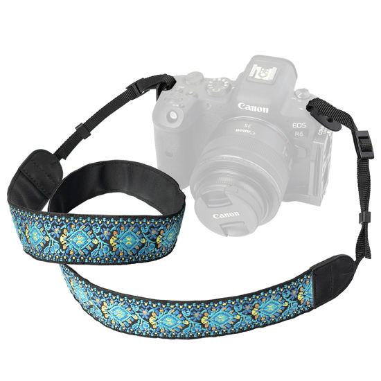 Picture of waka Camera Strap for All DSLR/SLR Cameras, Vintage Embroidered Double Layer Universal Neck Shoulder & Crossbody Strap for Canon Nikon Sony Compatiable, Gifts for Photographers, Blue