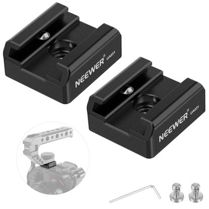 Picture of NEEWER 2 Pack Cold Shoe Mount Adapter with 1/4" Screws for Flash LED Light Monitor Microphone, Aluminum Shoe Mount with Anti Twist Pins Non Slip Pads Compatible with SmallRig Cage Top Handles, UA031