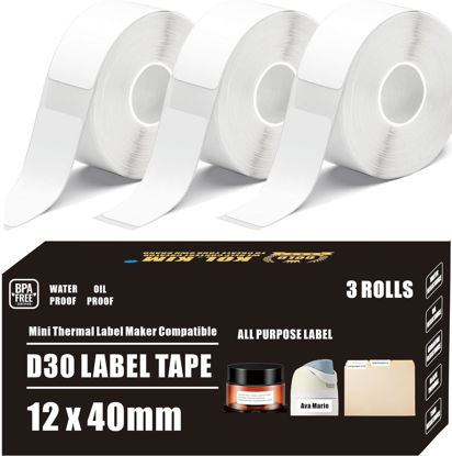 Picture of D30 Label Tape, 540 Labels 12x40mm White Thermal Label Paper for Phomemo D30 Labels Tape Printer Maker Tape Refill Replacement for Print Master D30 Labels Refill 12mm x 40mm (0.47 x 1.57 Inch) White