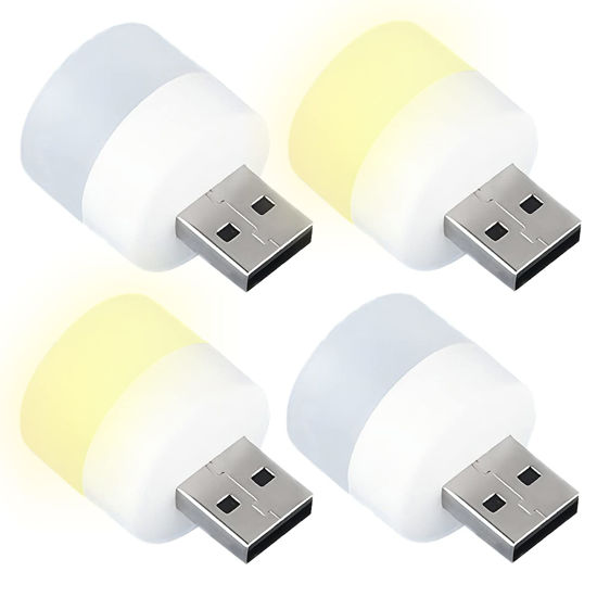 Picture of DASITON Plug in LED Night Light Mini USB LED Light Flexible USB LED Ambient Light Mini USB LED Light, LED Portable car Bulb, Indoor, Outdoor, Reading, Sleep (2 White Light + 2 Warm Light)