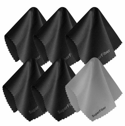 Picture of LS PHOTOGRAPHY 6 Pack Black and Gray Microfiber Cleaning Cloth, 7"(W) X 6"(H) Lint Free Cloth for Eyeglasses, Camera Lens, LCD Screens, Computers, Cell Phones, Surfaces Wipes Cleaner, LGG824