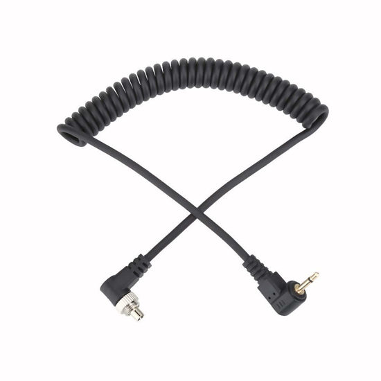 Picture of 2.5mm to Male Flash PC Sync Cable, 100CM Flash Sync Coiled Cable with Screw Lock, Links Between Camera and Flash Trigger for Good Flashing Effects