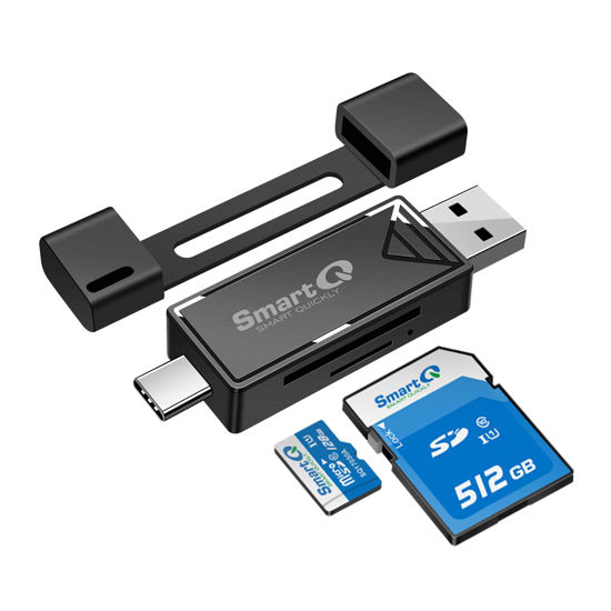 Picture of SmartQ 2-in-1 USB-C & USB 3.0 SD Card Reader - Compatible with SDXC, SDHC, SD, MMC, Micro SDXC, Micro SD, Micro SDHC, UHS-I Cards, Micro SD Card Adapter, SD to USB Adapter, iPhone 15 Card Reader