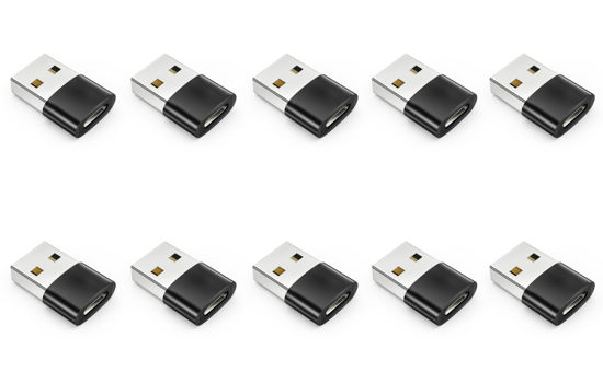 Picture of USB to USB C Adapter 10 Pack, Type C Female to A Male Charger Cable Converter for iPhone 15 14 13 12 Pro Max Plus, Apple Watch Ultra iWatch 9 8 7, MacBook Pro, iPad 10 9,Samsung Galaxy S20-23 and More