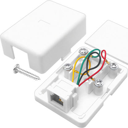 Picture of NECABLES Phone Jack Surface Mount Single Port Telephone Jack Box 4 Screw Terminals to 1 RJ11 6P4C Female White