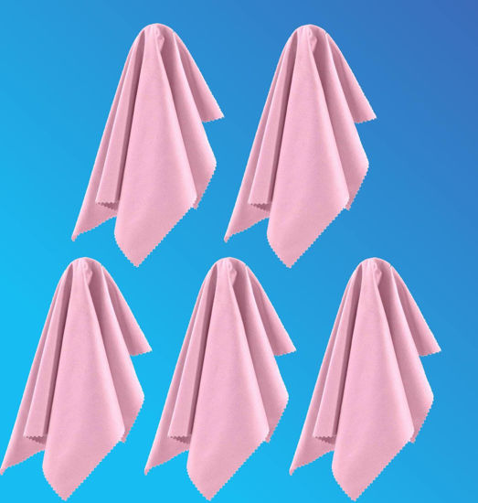 Picture of 5 Pack Pink Oversized Microfiber Cleaning Cloth, Ideal for All LCD and Touch Screens Lenses on Cameras, Binoculars, telescopes, All Types of Optical Glass (8inchx8inch or 20x20cm)