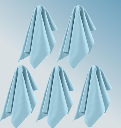 Picture of 5 Pack Light Blue Oversized Microfiber Cleaning Cloth, Ideal for All LCD and Touch Screens Lenses on Cameras, Binoculars, telescopes, All Types of Optical Glass (8inchx8inch or 20x20cm)