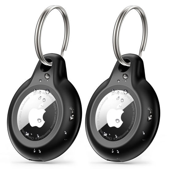 Picture of 2 Pack IPX8 Waterproof Airtag Keychain with Airtag Holder Case,Full Body Shockproof,Anti-Scratch Cover Air tag for Cat,Dog,Keys,Luggage,Wallet（Black）