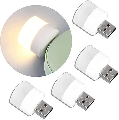 Picture of Linwnil USB Plug Lamp Computer Mobile Power Charging USB Small Book Lamps LED Eye Protection Reading Light Small Round Light Night Light(4 Warm Light)