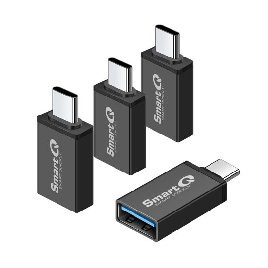 Picture of SmartQ USB C to USB 3.0 Female Adapter, Compatible with MacBook Pro 2020, iPad Pro 2020, Samsung Notebook 9, Dell XPS, iPhone 15, and More Type C Devices. Pack of 4, Black.