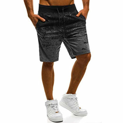 Picture of Hmlai Clearance Men Shorts Athletic Casual Elastic Waist Sport Joggers Fitness Gradient Drawstring Relaxed Fit Short Pants (3XL, Dark Gray)