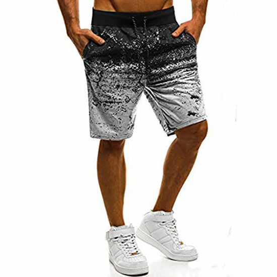 Picture of Hmlai Clearance Men Shorts Athletic Casual Elastic Waist Sport Joggers Fitness Gradient Drawstring Relaxed Fit Short Pants (L, Gray)