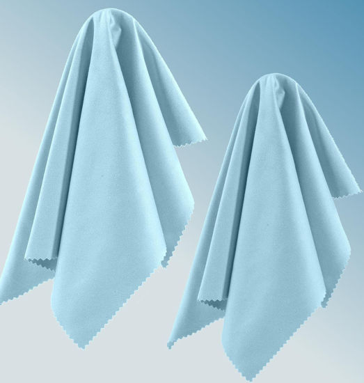 Picture of 2 Pack Light Blue Oversized Microfiber Cleaning Cloth, Ideal for All LCD and Touch Screens Lenses on Cameras, Binoculars, telescopes, All Types of Optical Glass (8inchx8inch or 20x20cm)