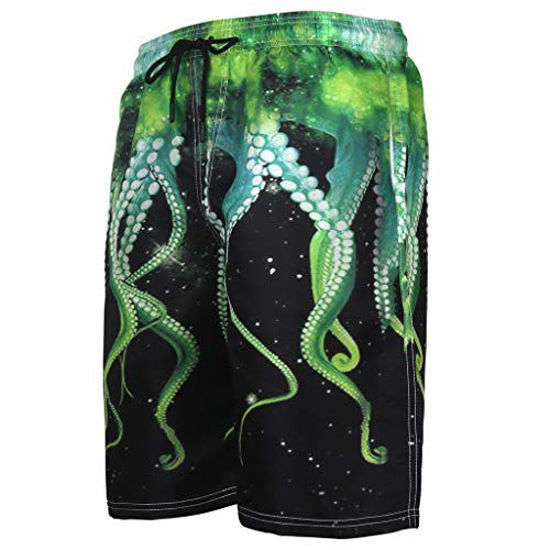 Picture of Men Shorts Casual Summer Swim Trunks 3D Graphic Athletic Elastic Waist Beach Wear Pants with Pockets (2XL, Green)