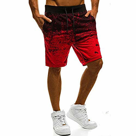 Picture of Men Shorts Athletic Casual Elastic Waist Sport Joggers Fitness Gradient Drawstring Relaxed Fit Short Pants (2XL, Red)