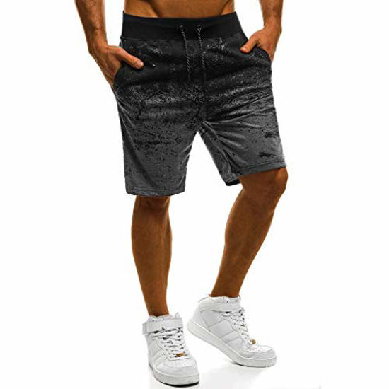 Picture of Hmlai Clearance Men Shorts Athletic Casual Elastic Waist Sport Joggers Fitness Gradient Drawstring Relaxed Fit Short Pants (XL, Dark Gray)