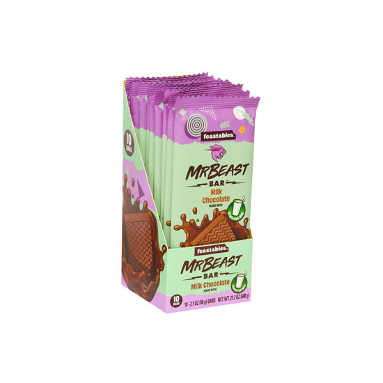 Picture of Feastables MrBeast Milk Chocolate Bars - Made with Grass-Fed Milk Chocolate and Organic Cocoa. Only 5 Ingredients, 10 Count