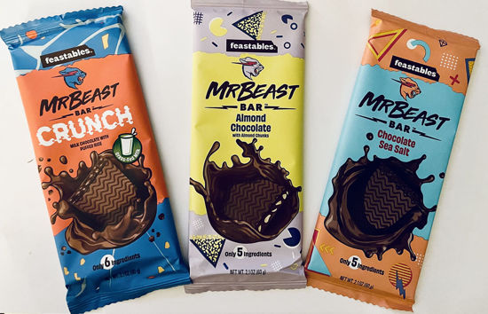 Picture of Feastables Beast Bar Milk Chocolate Crunch, Sea Salt Chocolate, Almond Chocolate Beast Bars [3-Pack]