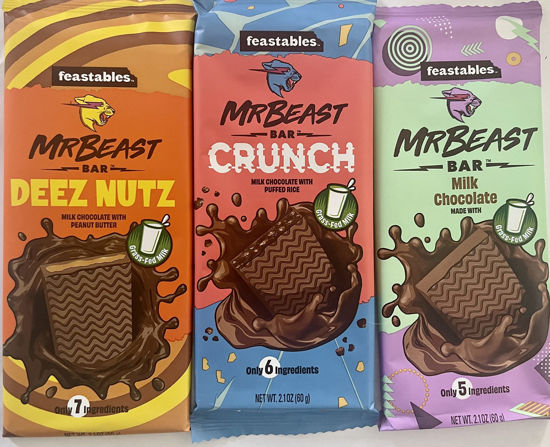 Picture of Feastables Beast Bar Milk Chocolate Bundle - Deez Nuts Milk Chocolate Peanut Butter, Milk Crunch [3-Pack]