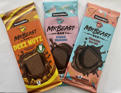 Picture of Feastables Beast Bar DEEZ NUTZ Milk Chocolate Peanut Butter, Original Chocolate, Chocolate Sea Salt (3 pack)