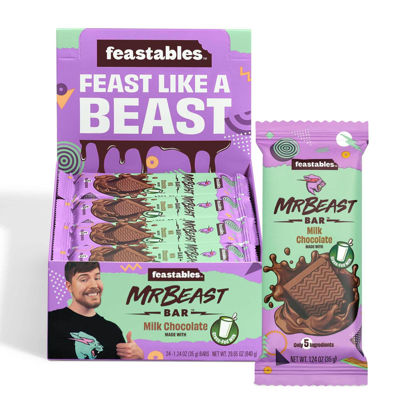 Picture of Feastables MrBeast Mini Milk Chocolate Bars - Made with Grass-Fed Milk Chocolate and Organic Cocoa. Only 5 Ingredients, 24 Count (35g Bars)