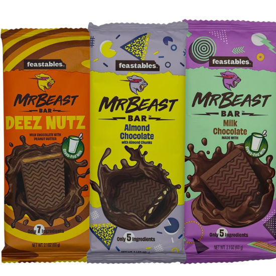 Picture of Feastables Beast Bar - Deez Nuts Milk Chocolate Peanut Butter, Almond Chocolate [3-Pack]