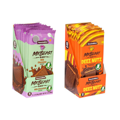 Picture of Feastables MrBeast Peanut Butter and Milk Chocolate Bars Bundle - Made with Grass-Fed Milk Chocolate and Organic Cocoa, Simple Ingredients (10 Count, Pack of 2)