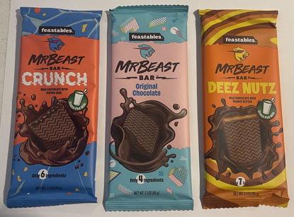 Picture of Feastables Beast Bar DEEZ NUTZ Milk Chocolate Peanut Butter, Original Chocolate, Milk Chocolate Crunch (3 Pack)