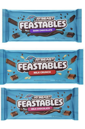 Picture of Feastables Beast Bar Milk Chocolate Crunch, Milk Chocolate, Dark Chocolate Beast Bars [3 Pack] NEW FORMULA! Creamier and Thicker - 2.1 oz Bars