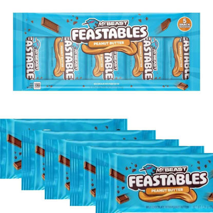 Picture of Feastables | Mr Beast Chocolate Bar | [5 BAR BUNDLE] Milk Chocolate Peanut Butter | New Formula Creamier 1.23 oz | Multipack Peanut Butter Chocolate Candy