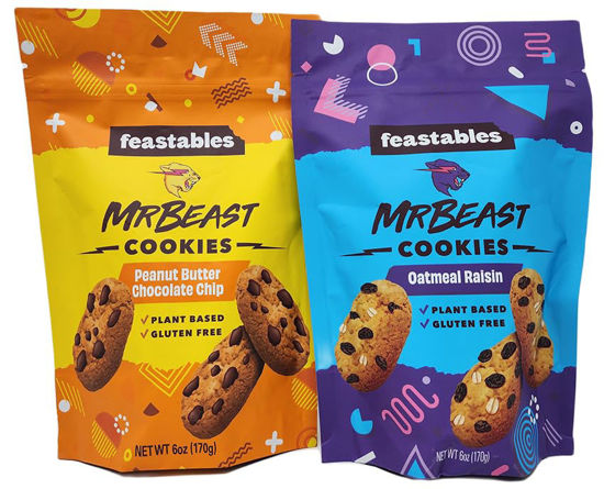 Picture of Feastables Cookies 2 Pack Variety - Oatmeal Raisin, Peanut Butter Chocolate Chip, 6oz Each