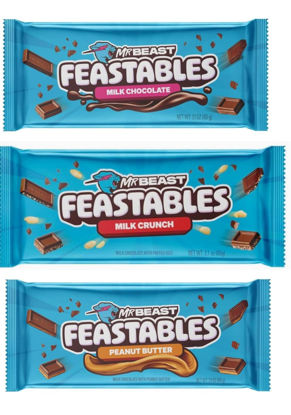 Picture of Feastables Beast Bar Milk Chocolate Bundle - Milk Chocolate Peanut Butter, Milk Crunch, Milk Chocolate Beast Bars [3 BARS] NEW FORMULA! Creamier and Thicker - 2.1 oz Bars