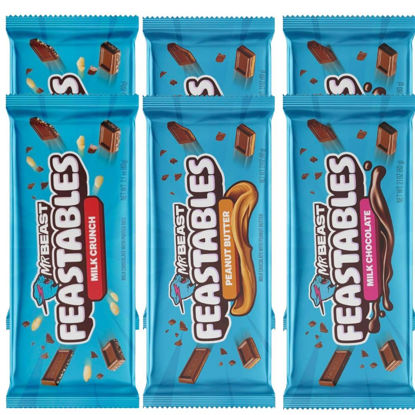 Picture of Feastables | Mr Beast Chocolate Bar | [6 BAR BUNDLE] 2-Milk Chocolate Feastables | 2-Milk Crunch | 2-Peanut Butter | New Formula Creamier 2.1oz Mrbeast Chocolate