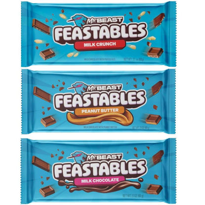 Picture of Feastables | Mr Beast Chocolate Bar | [3 BAR BUNDLE] Milk Chocolate Feastables | Milk Crunch | Peanut Butter | New Formula Creamier 2.1oz Mrbeast Chocolate | Feastables Chocolate