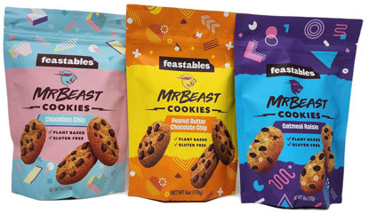 Picture of Mise Mise Feastables Cookies 3 Pack Variety - Chocolate Chip, Oatmeal Raisin, Peanut Butter Chocolate Chip, 6oz Each