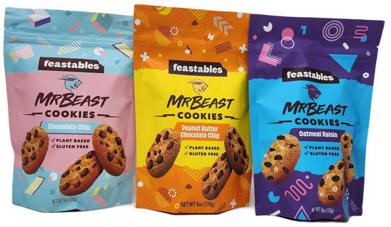 Picture of Mise Mise Feastables Cookies 3 Pack Variety - Chocolate Chip, Oatmeal Raisin, Peanut Butter Chocolate Chip, 6oz Each